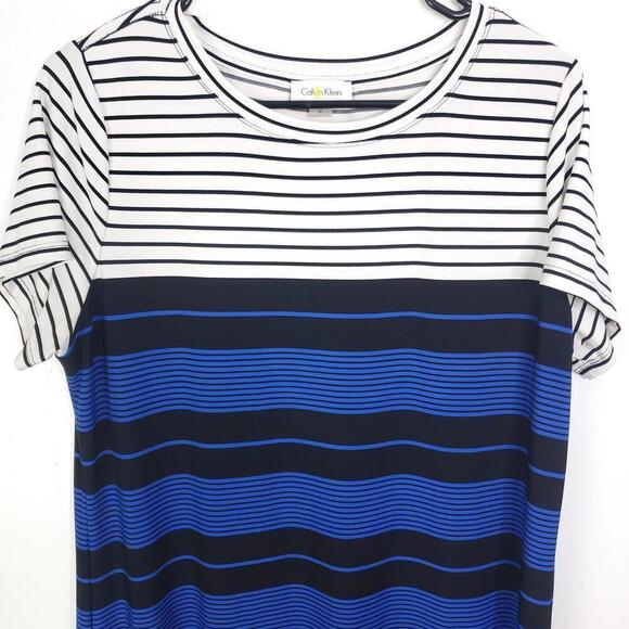 Calvin Klein Dress Womens XL Short Sleeve Shift Mixed Media Stripes Stretchy - Picture 2 of 8